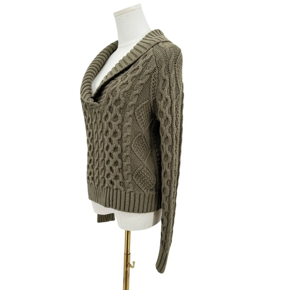 Denim & Supply‎ Womens Sweater Cropped Cable Knit Shawl Collar Olive Green Med